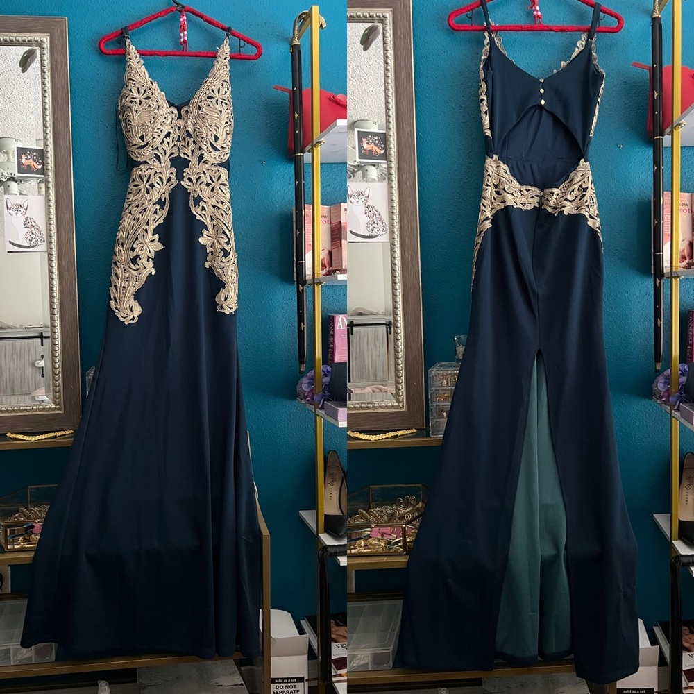Fashion Nova Navy and Gold Dress